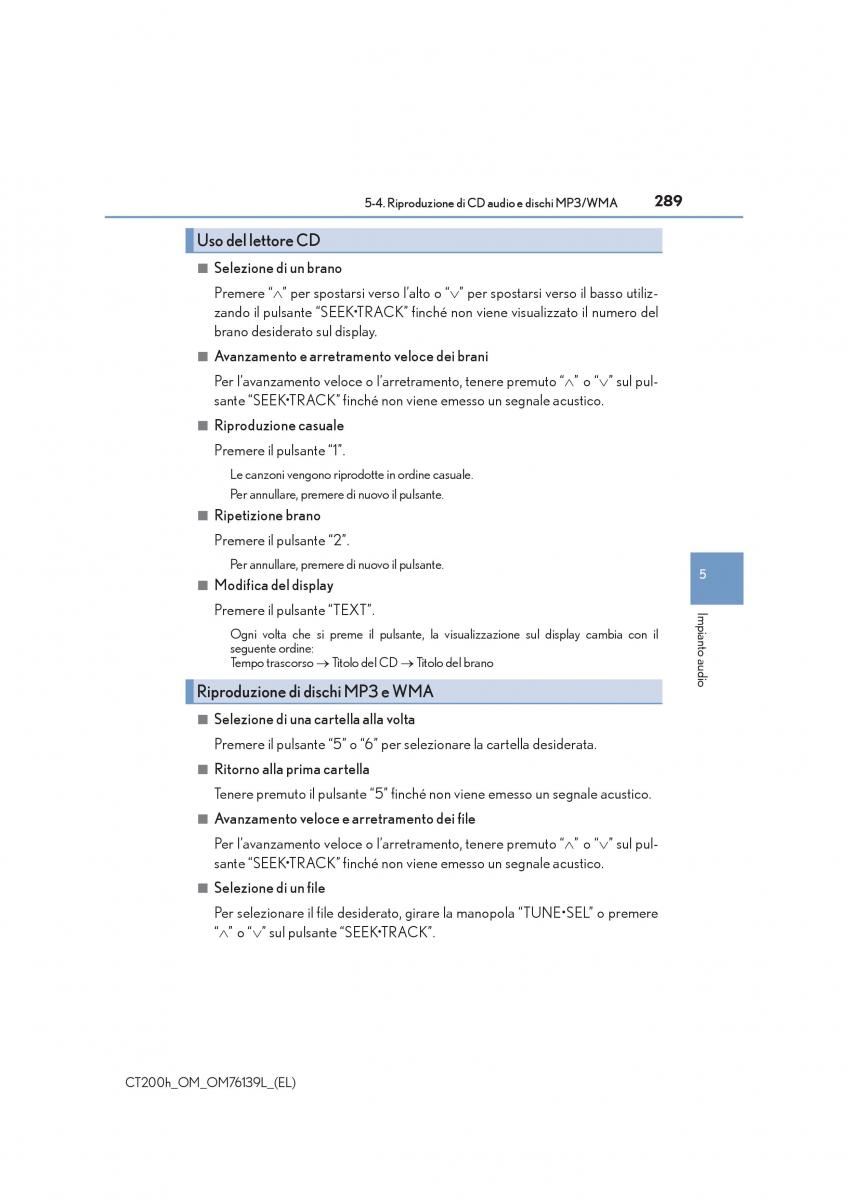 Lexus CT200h manuale del proprietario / page 289