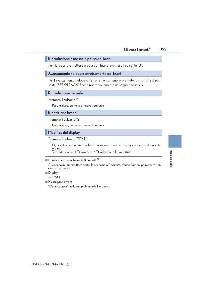 Lexus CT200h manuale del proprietario / page 329