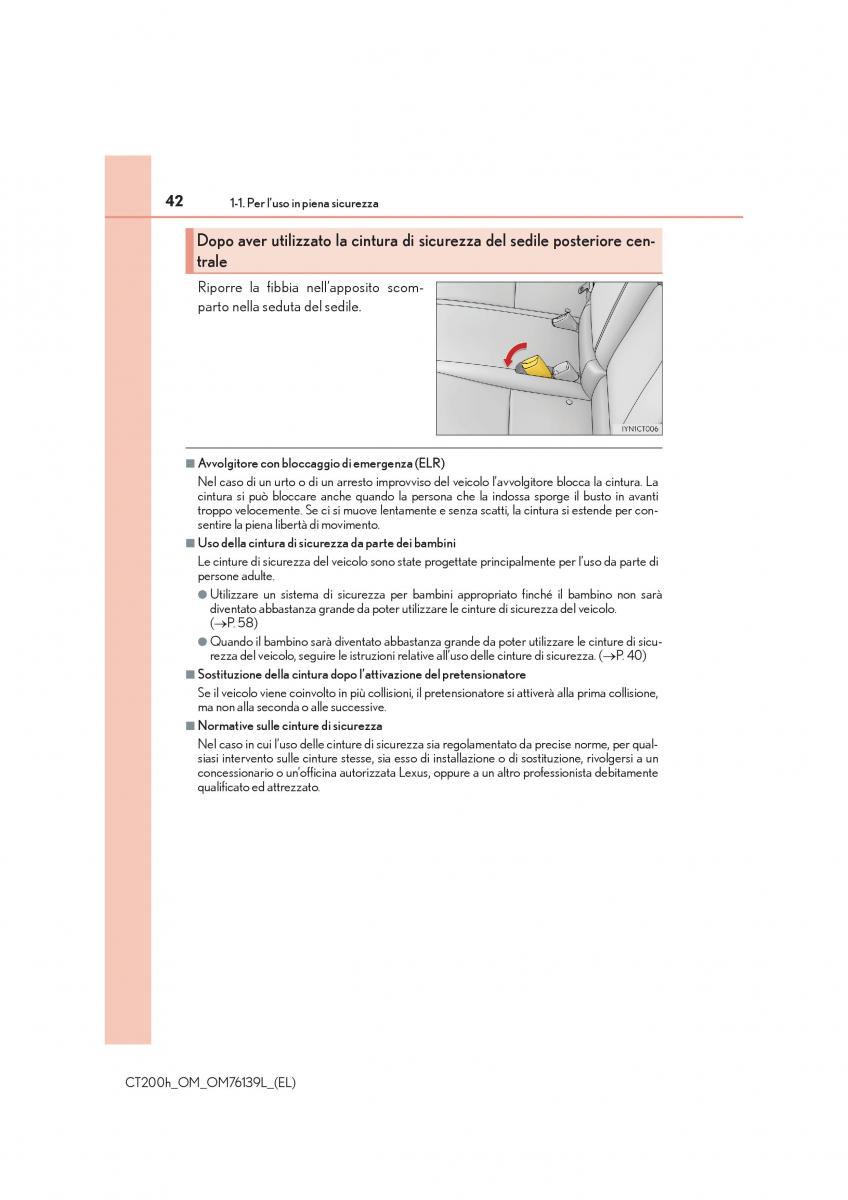 Lexus CT200h manuale del proprietario / page 42