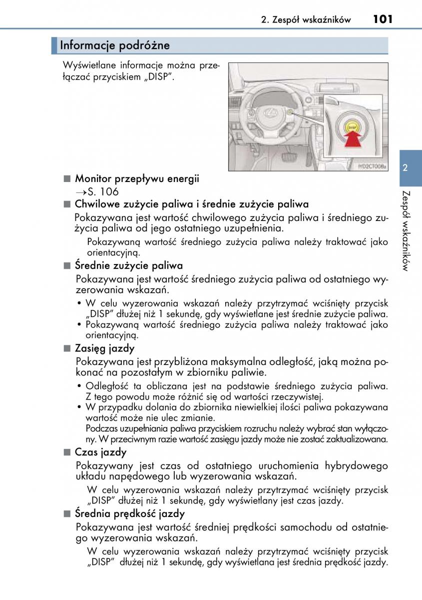 Lexus CT200h instrukcja obslugi / page 101