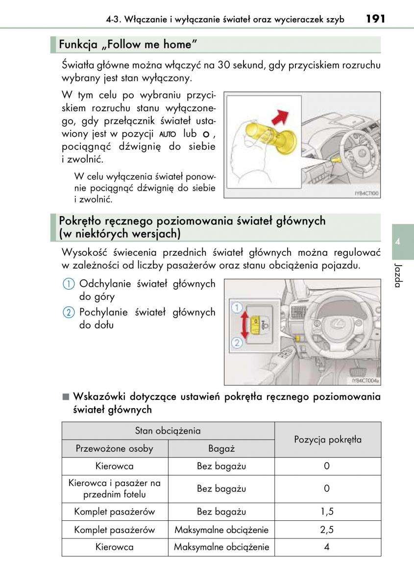 Lexus CT200h instrukcja obslugi / page 191