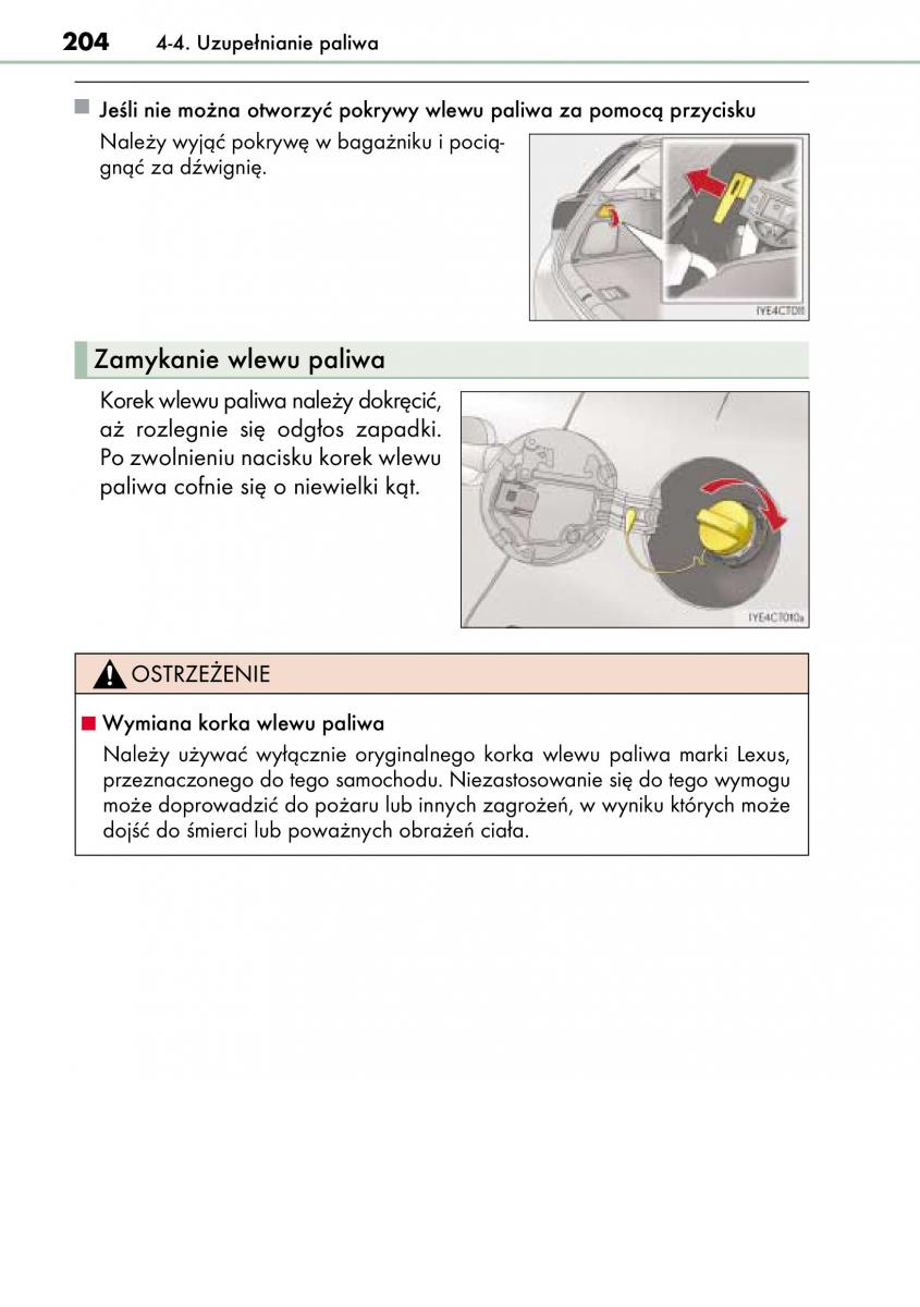 Lexus CT200h instrukcja obslugi / page 204