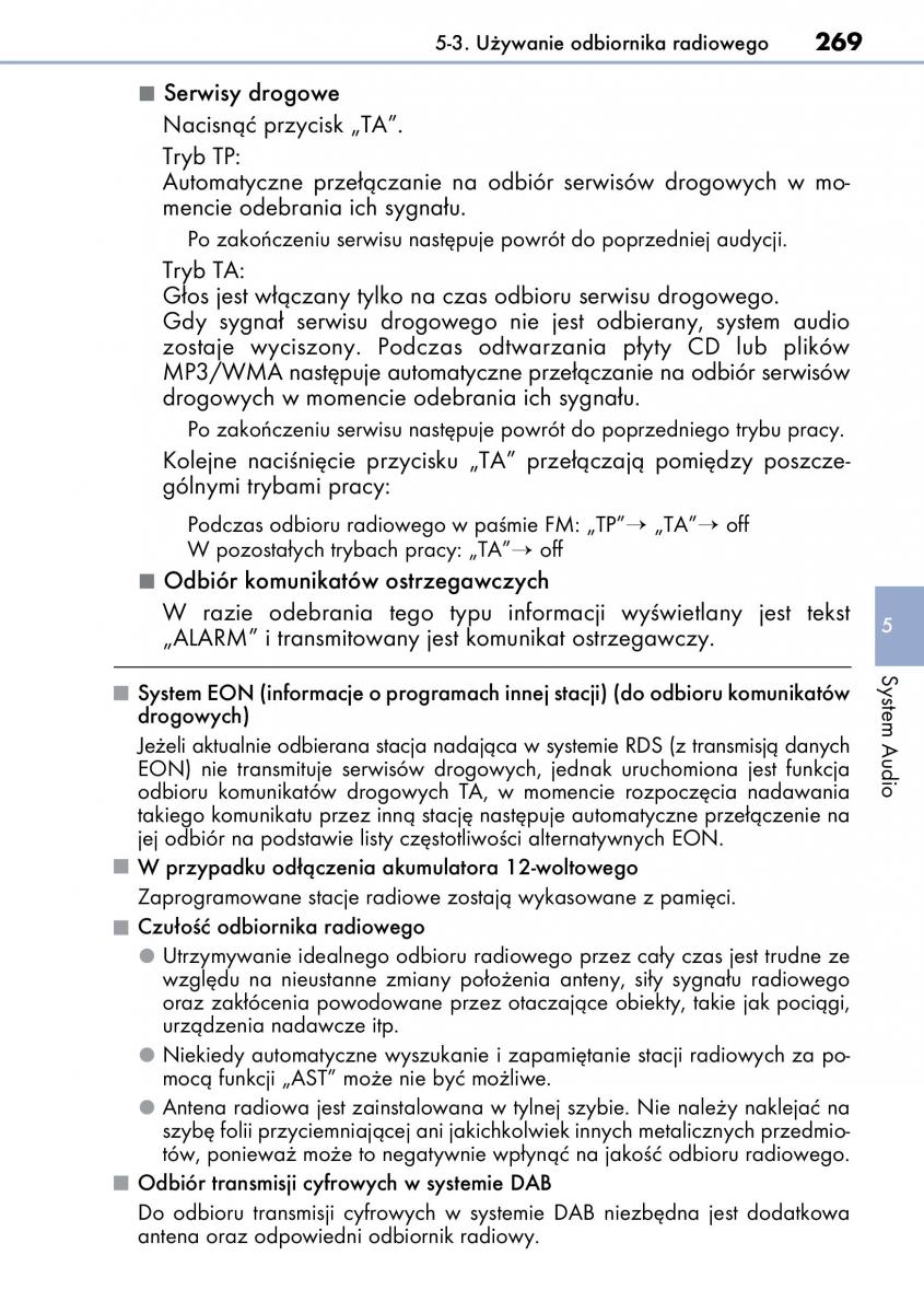 Lexus CT200h instrukcja obslugi / page 269