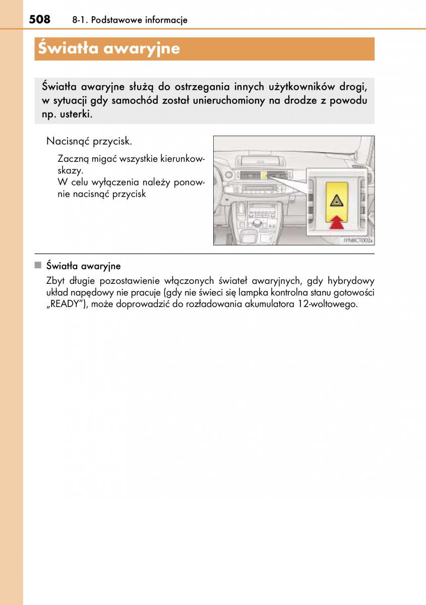 Lexus CT200h instrukcja obslugi / page 508