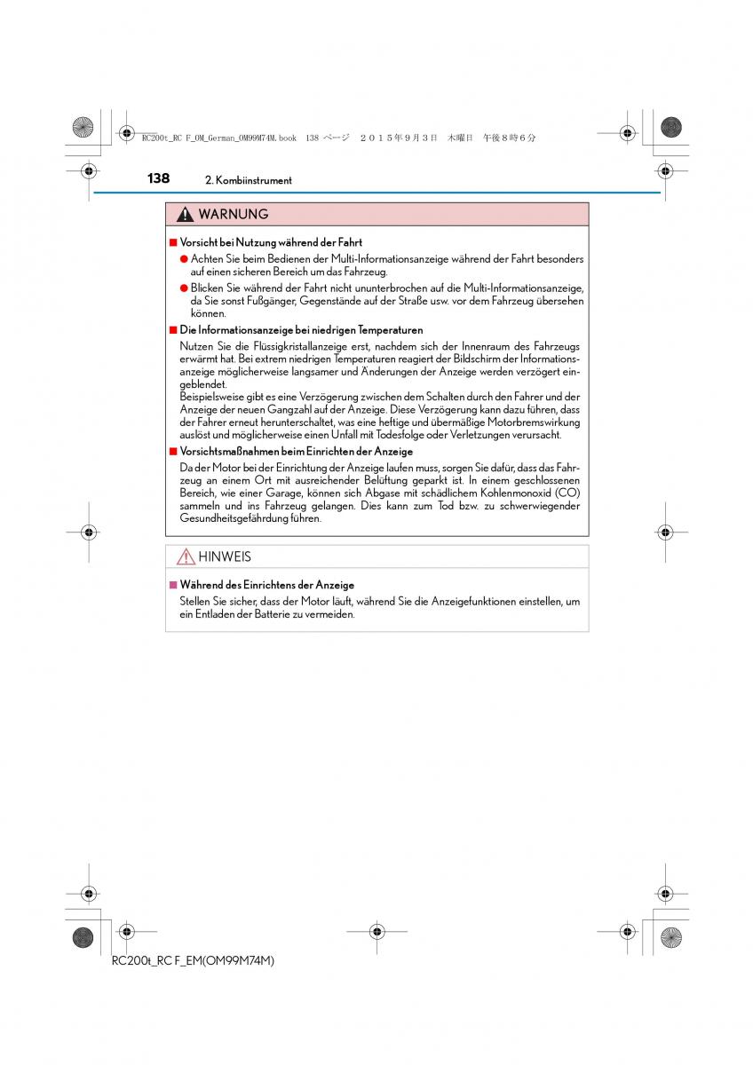Lexus RC Handbuch / page 138