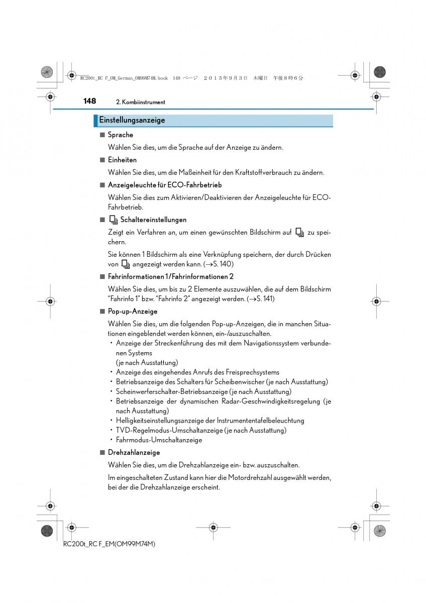 Lexus RC Handbuch / page 148