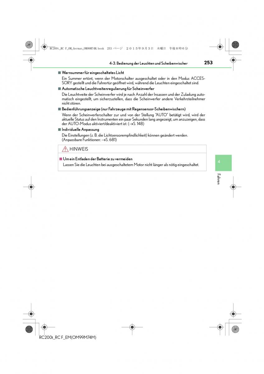 Lexus RC Handbuch / page 253