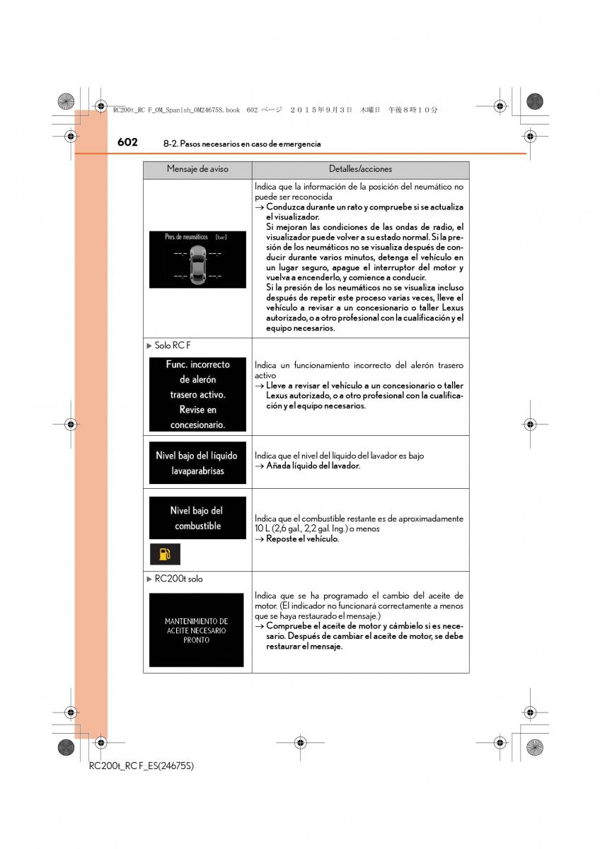 Lexus RC manual del propietario / page 602