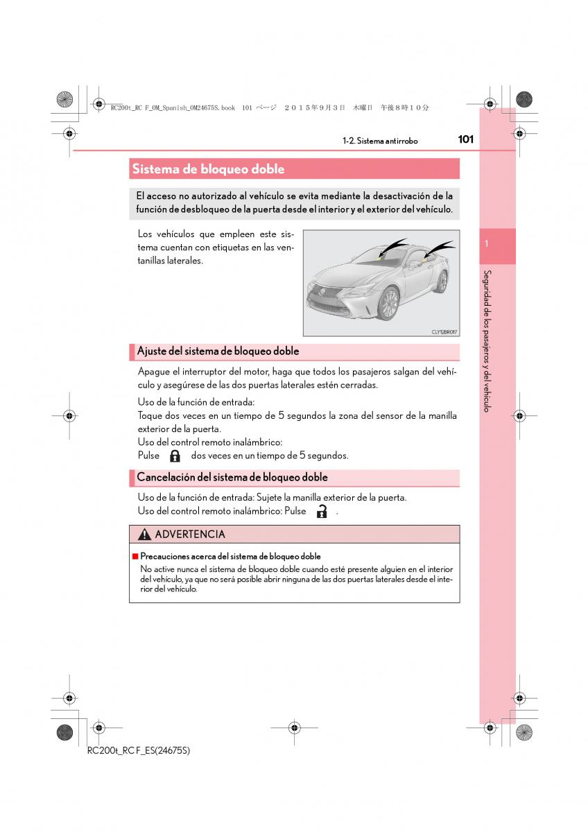 Lexus RC manual del propietario / page 101