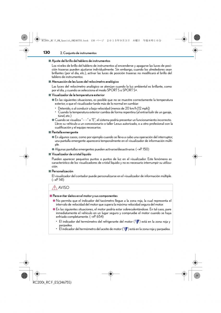 Lexus RC manual del propietario / page 130