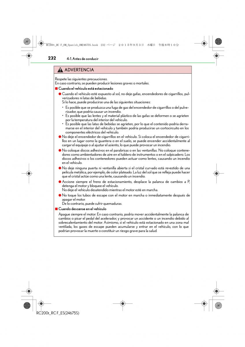 Lexus RC manual del propietario / page 232