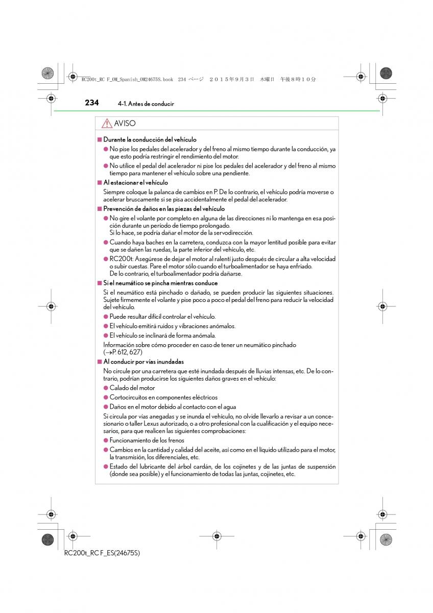 Lexus RC manual del propietario / page 234