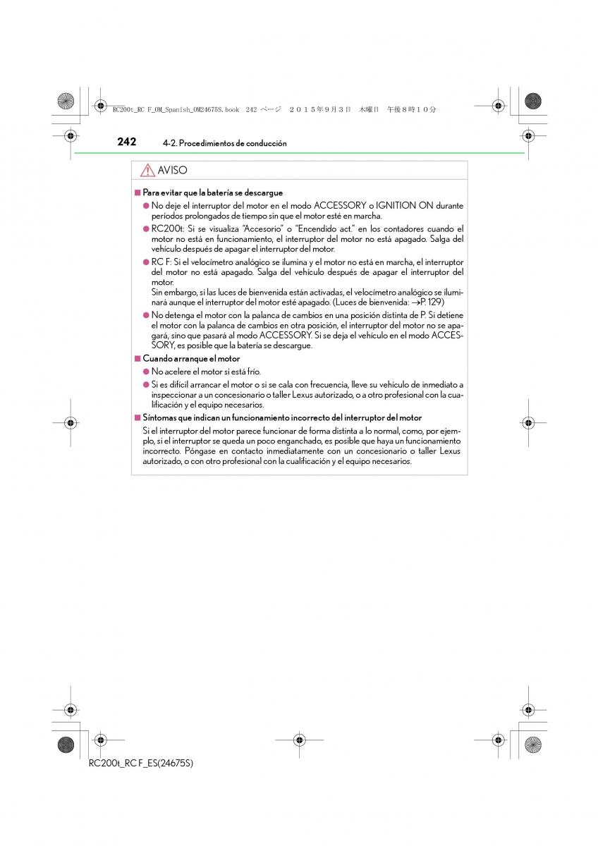 Lexus RC manual del propietario / page 242