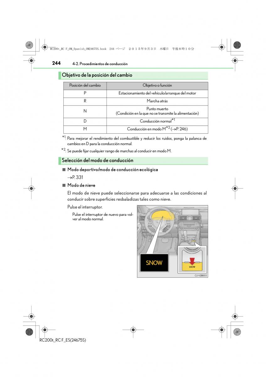 Lexus RC manual del propietario / page 244