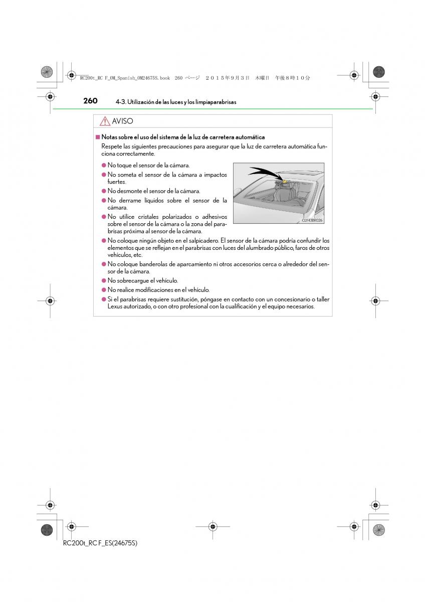 Lexus RC manual del propietario / page 260