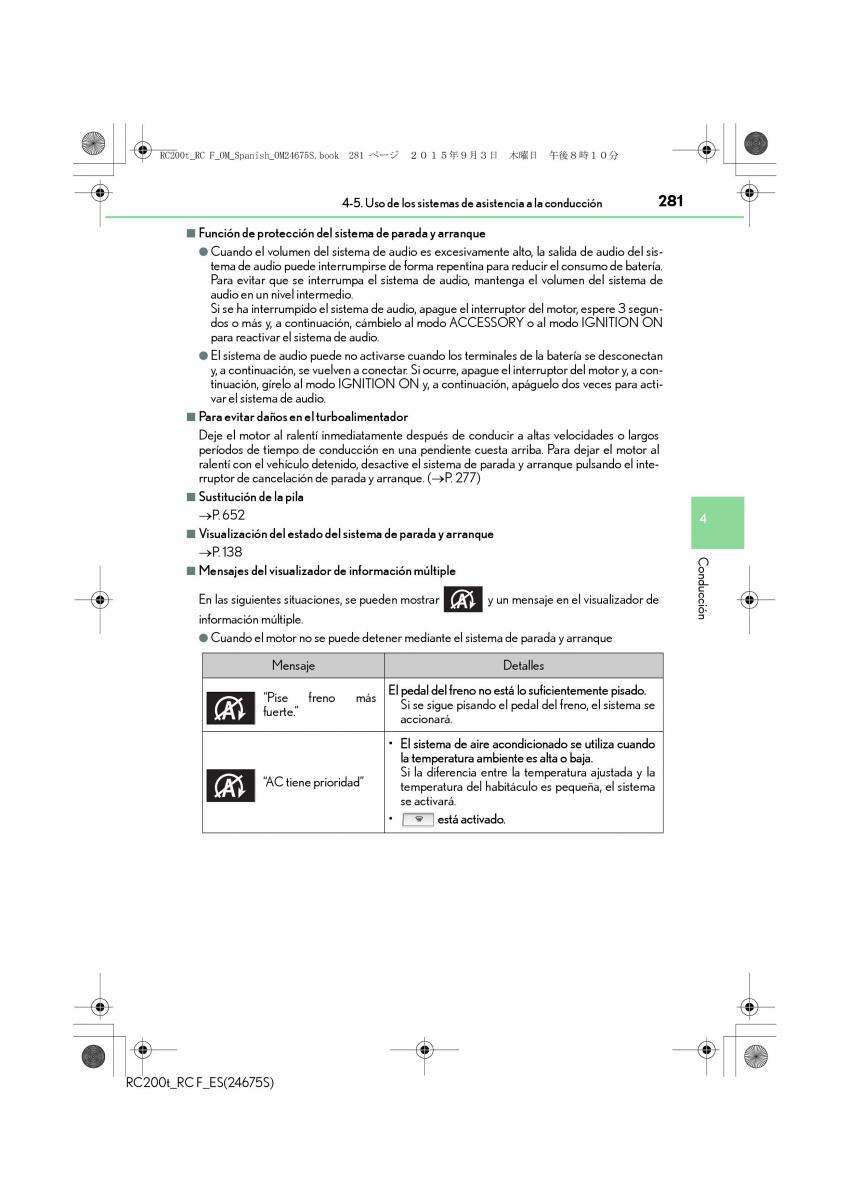 Lexus RC manual del propietario / page 281