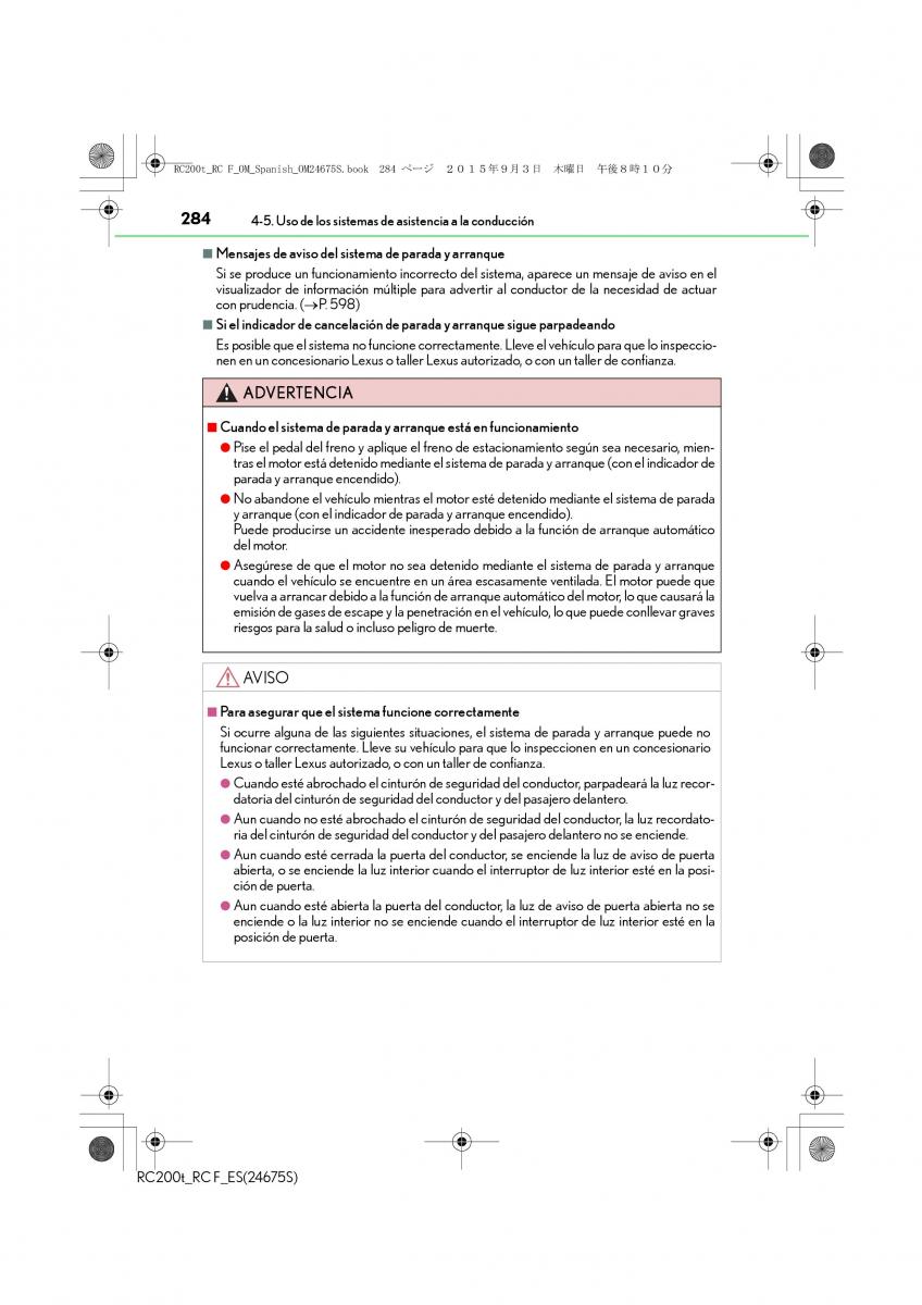 Lexus RC manual del propietario / page 284