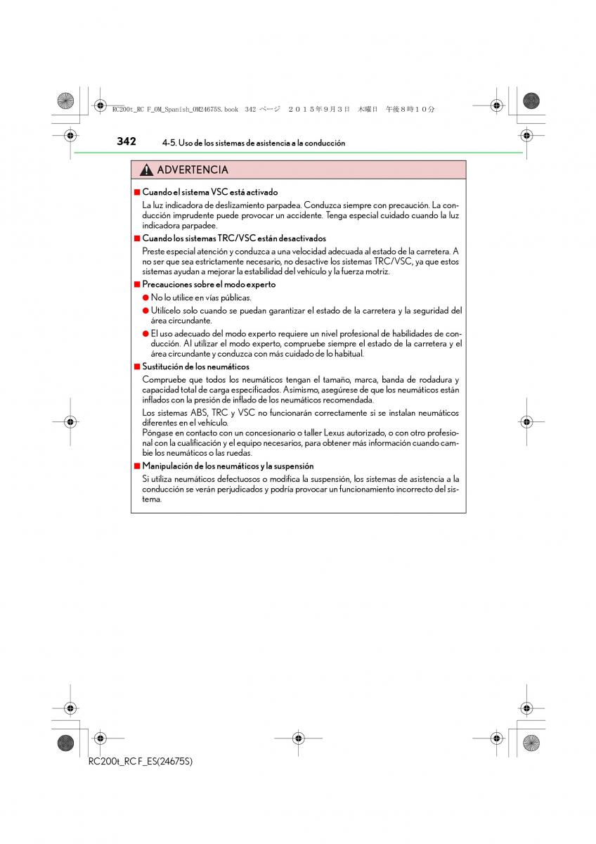 Lexus RC manual del propietario / page 342