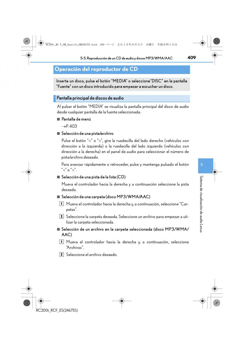 Lexus RC manual del propietario / page 409