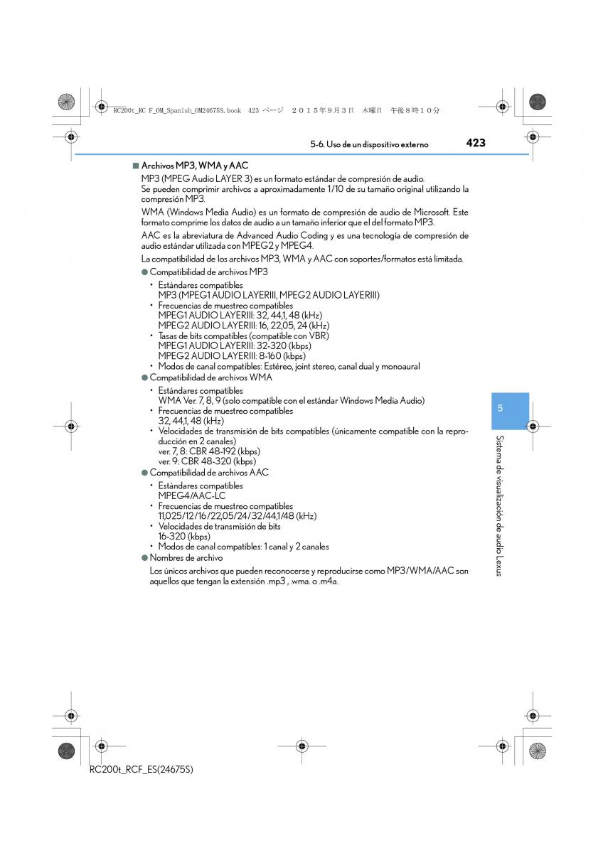 Lexus RC manual del propietario / page 423