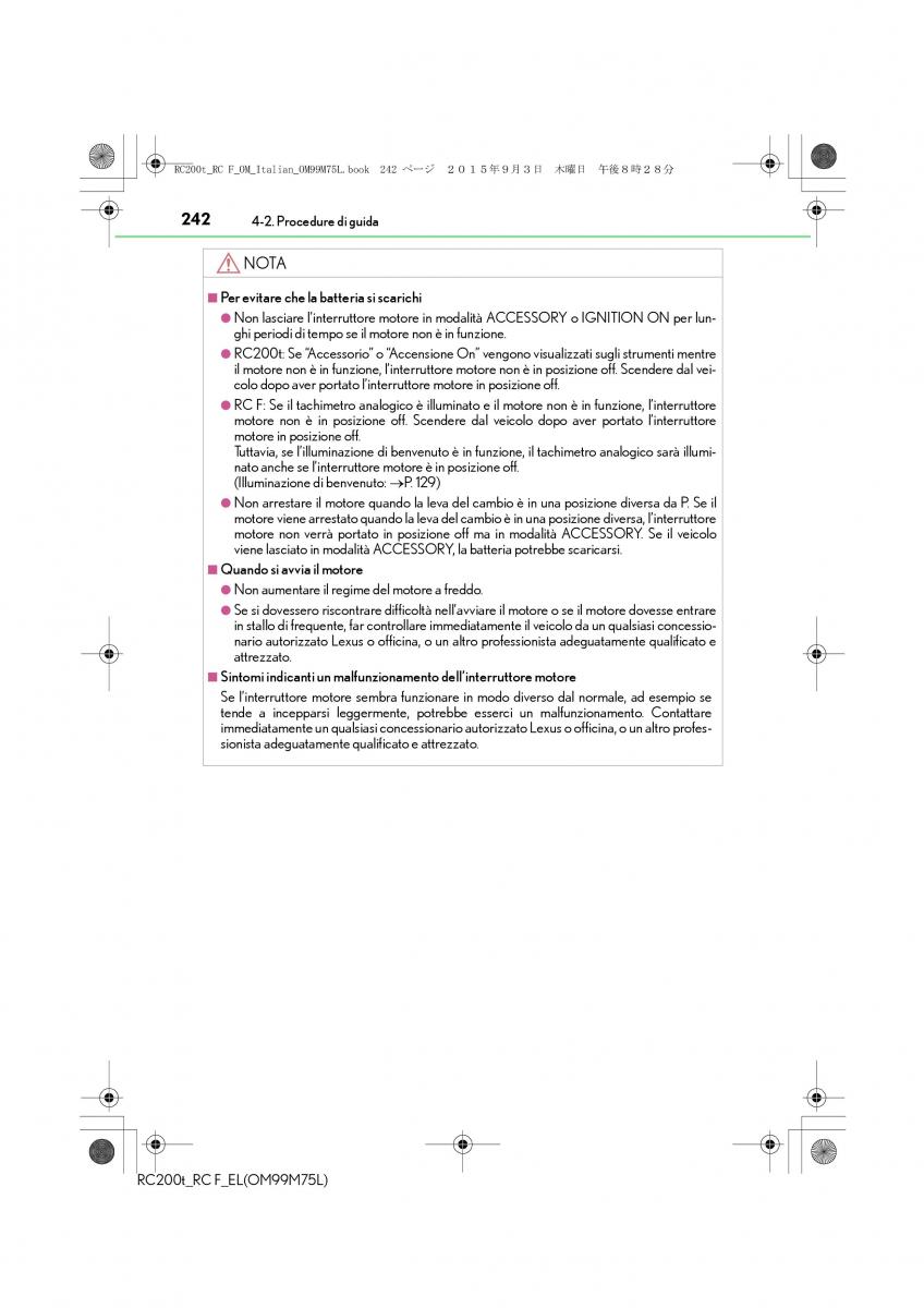 Lexus RC manuale del proprietario / page 242