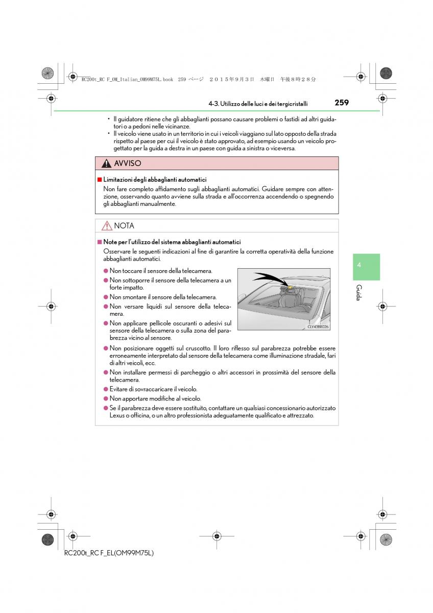 Lexus RC manuale del proprietario / page 259