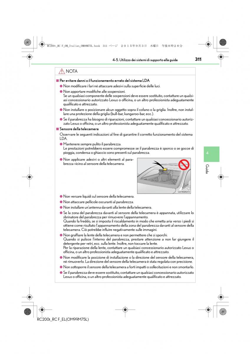 Lexus RC manuale del proprietario / page 311