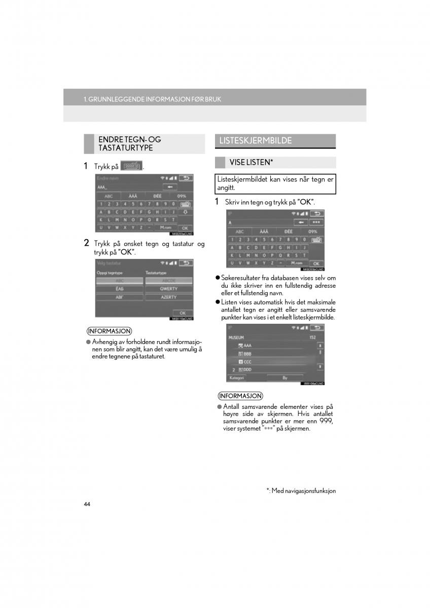 Lexus RC bruksanvisningen / page 44