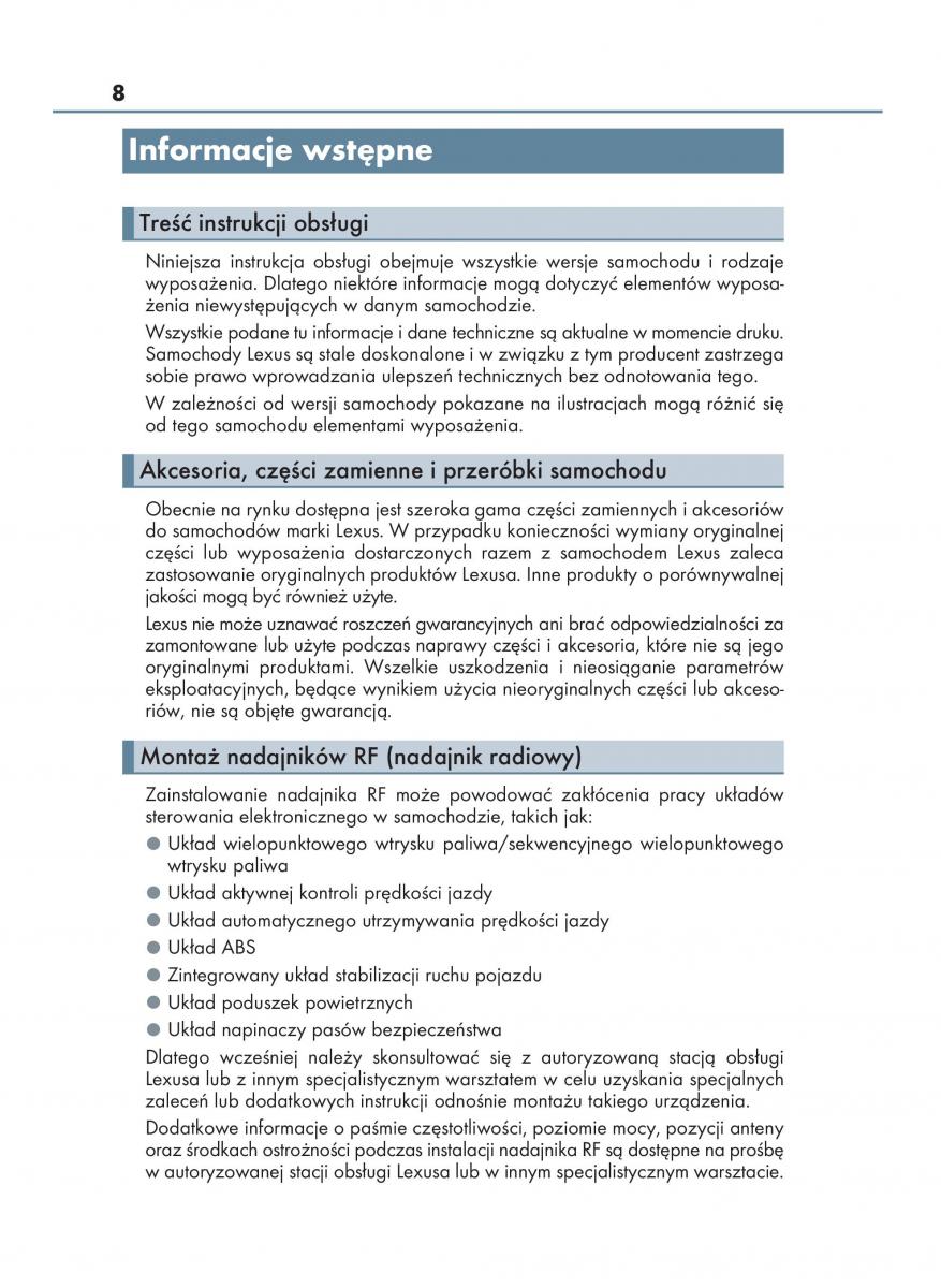 Lexus RC instrukcja obslugi / page 8
