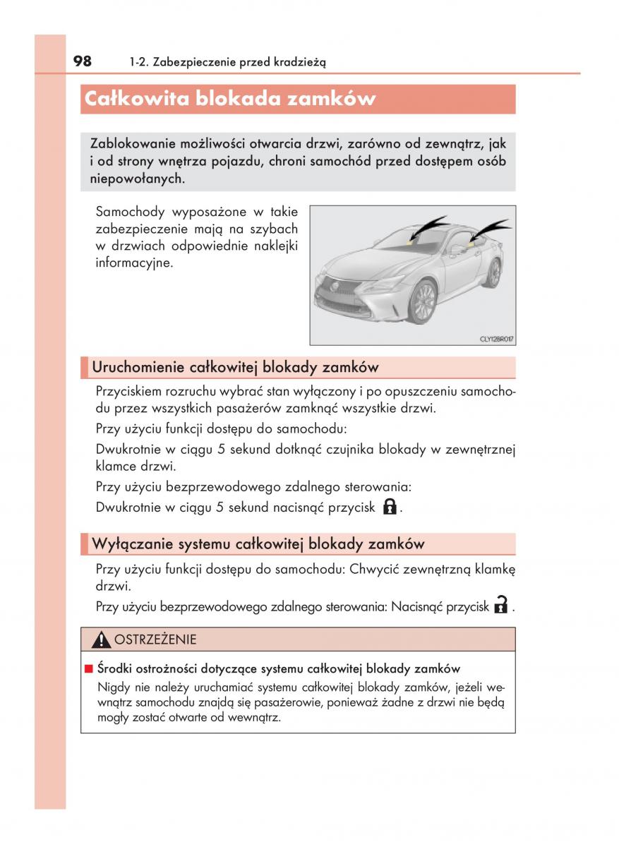 Lexus RC instrukcja obslugi / page 98