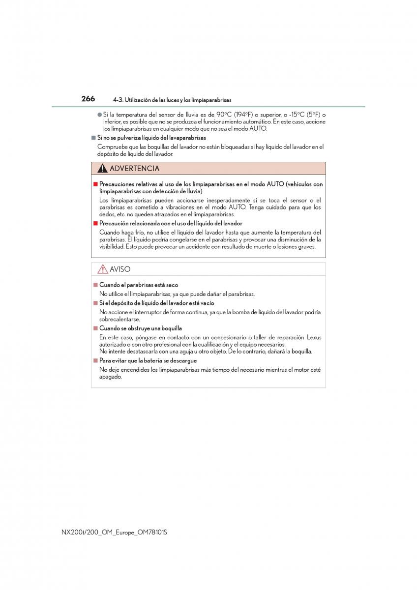 Lexus NX manual del propietario / page 266