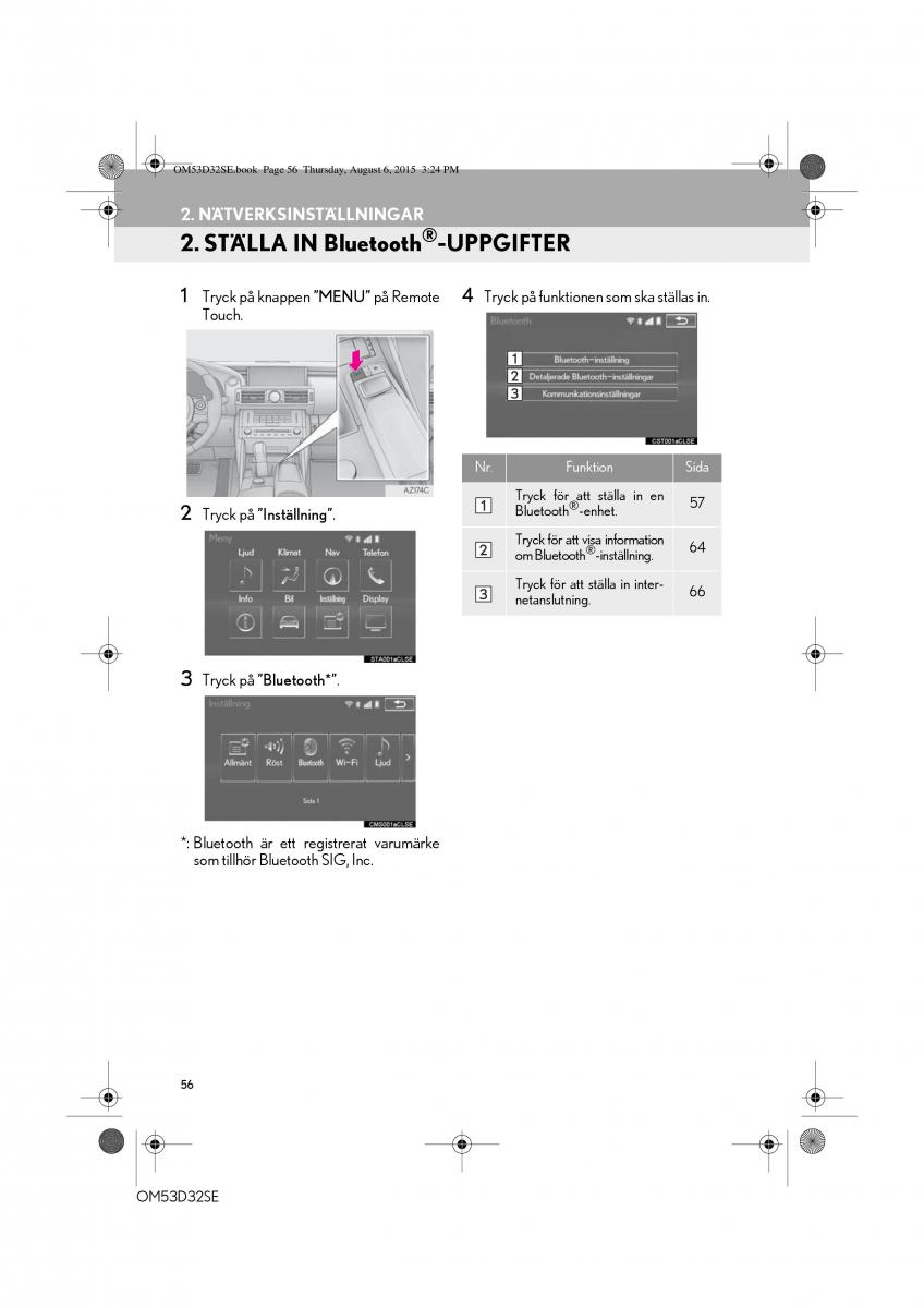 Lexus IS300h III 3 instruktionsbok / page 56