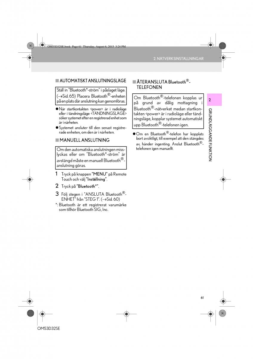 Lexus IS300h III 3 instruktionsbok / page 61