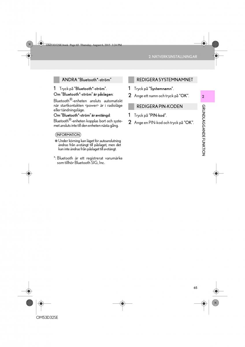 Lexus IS300h III 3 instruktionsbok / page 65