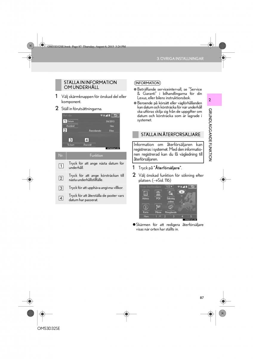 Lexus IS300h III 3 instruktionsbok / page 87