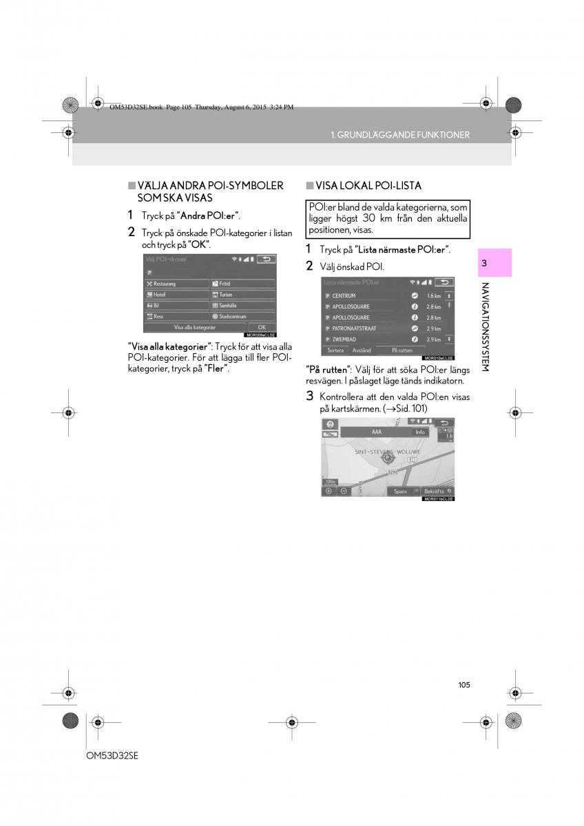 Lexus IS300h III 3 instruktionsbok / page 105