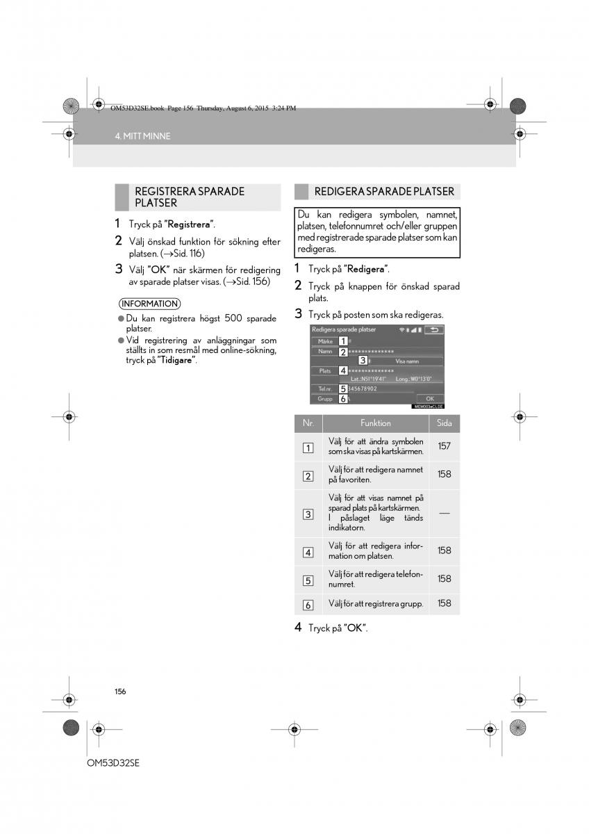 Lexus IS300h III 3 instruktionsbok / page 156