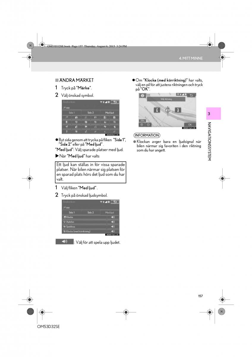 Lexus IS300h III 3 instruktionsbok / page 157