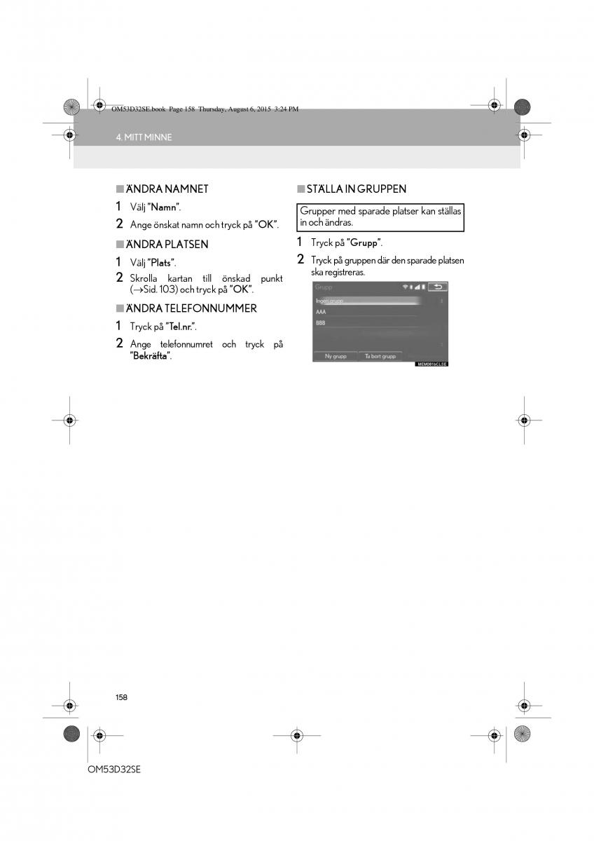 Lexus IS300h III 3 instruktionsbok / page 158