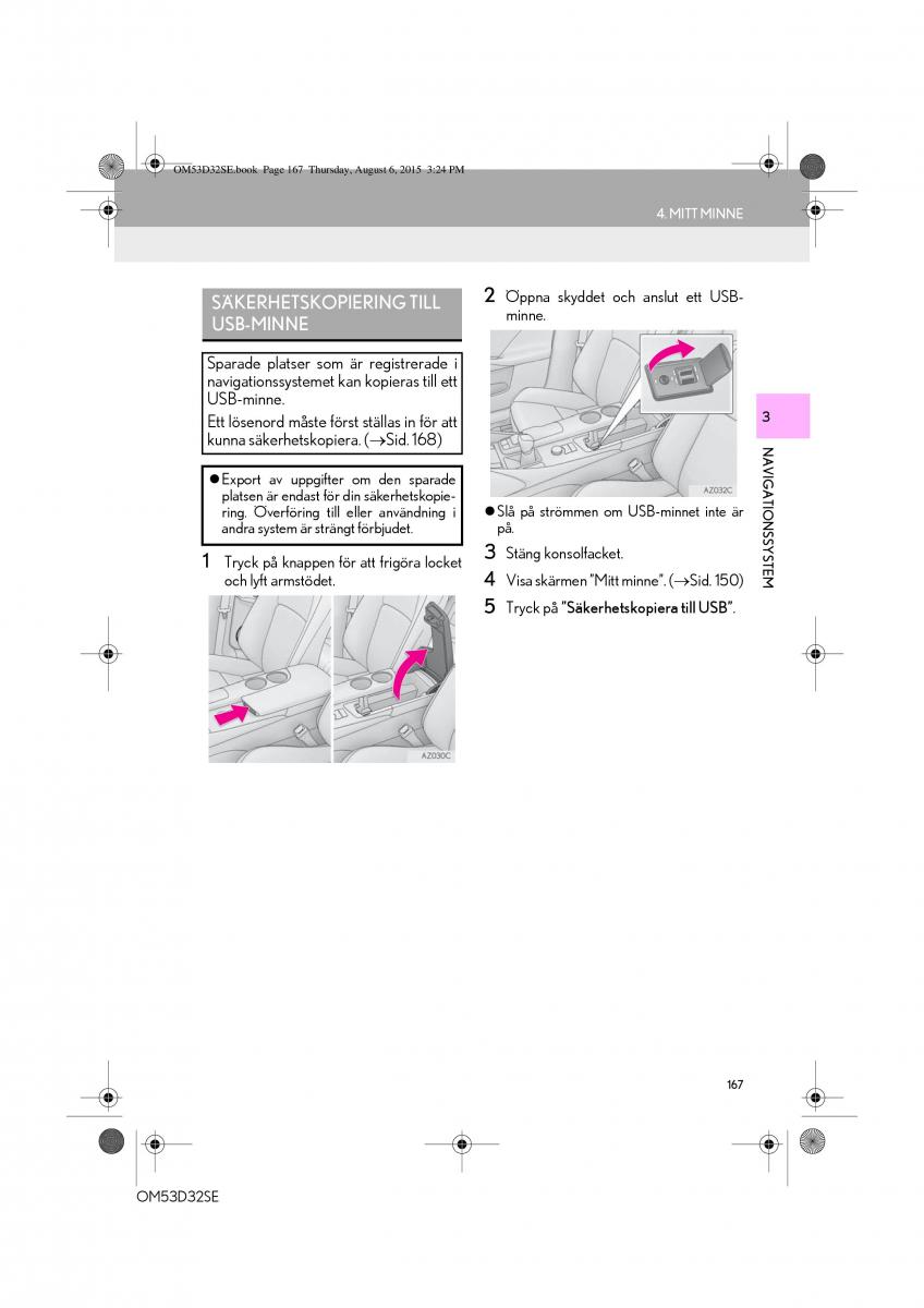 Lexus IS300h III 3 instruktionsbok / page 167