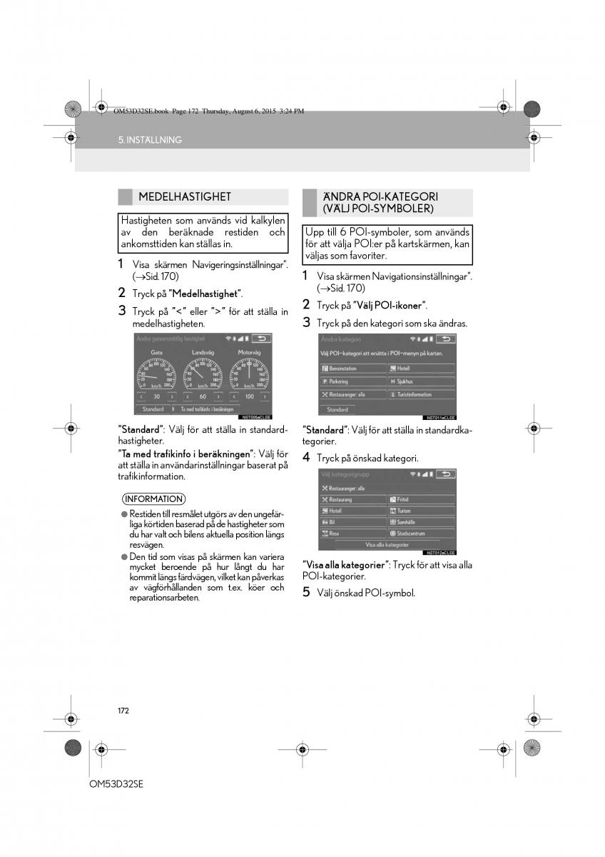 Lexus IS300h III 3 instruktionsbok / page 172