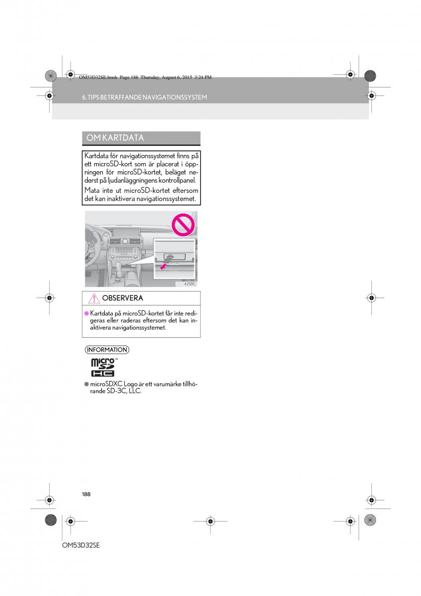 Lexus IS300h III 3 instruktionsbok / page 188