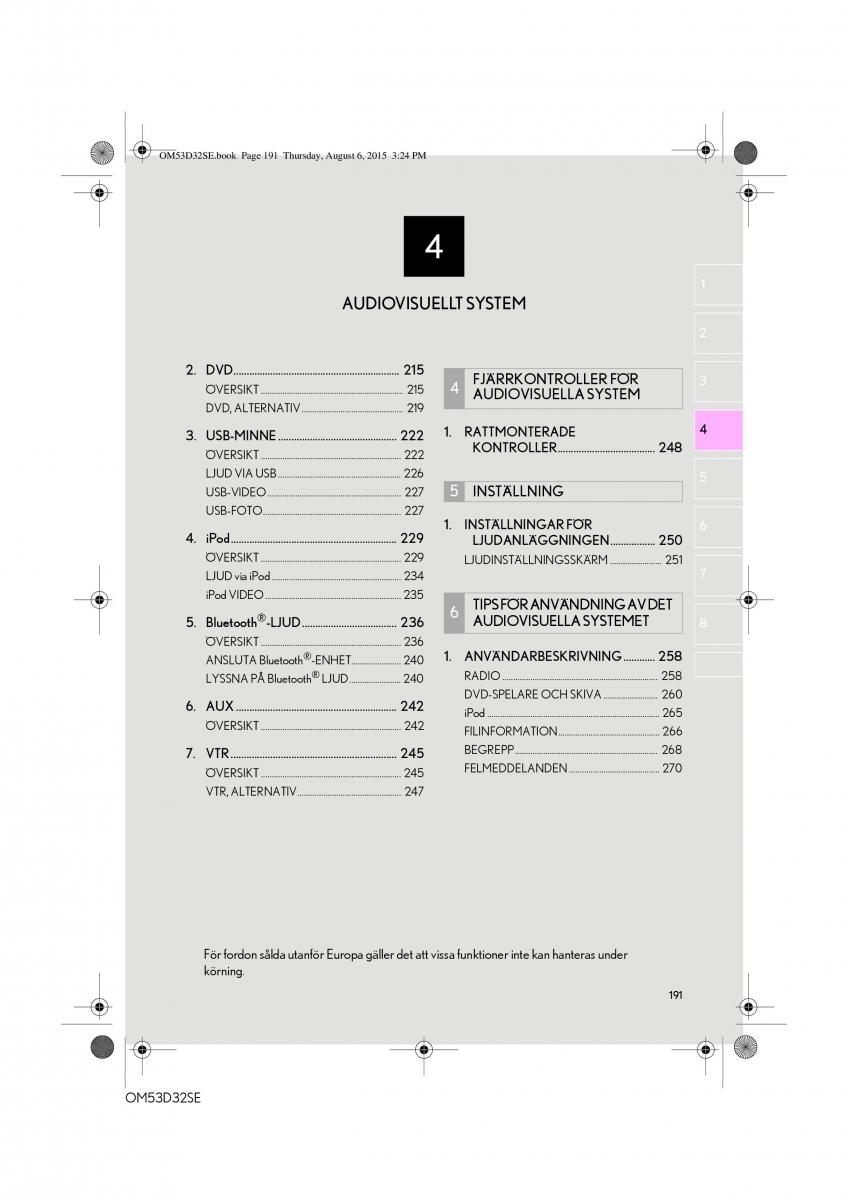 Lexus IS300h III 3 instruktionsbok / page 191