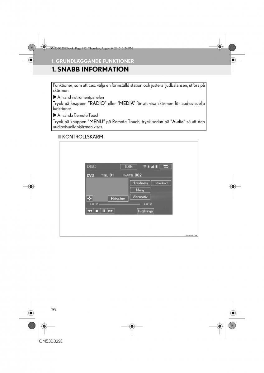 Lexus IS300h III 3 instruktionsbok / page 192