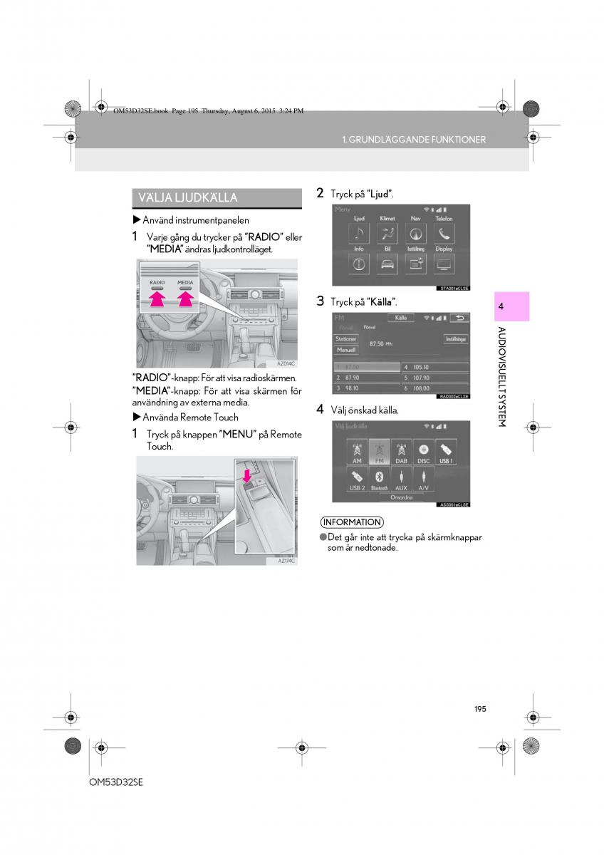 Lexus IS300h III 3 instruktionsbok / page 195