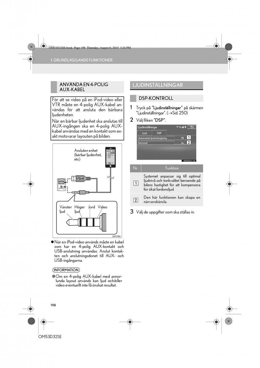 Lexus IS300h III 3 instruktionsbok / page 198