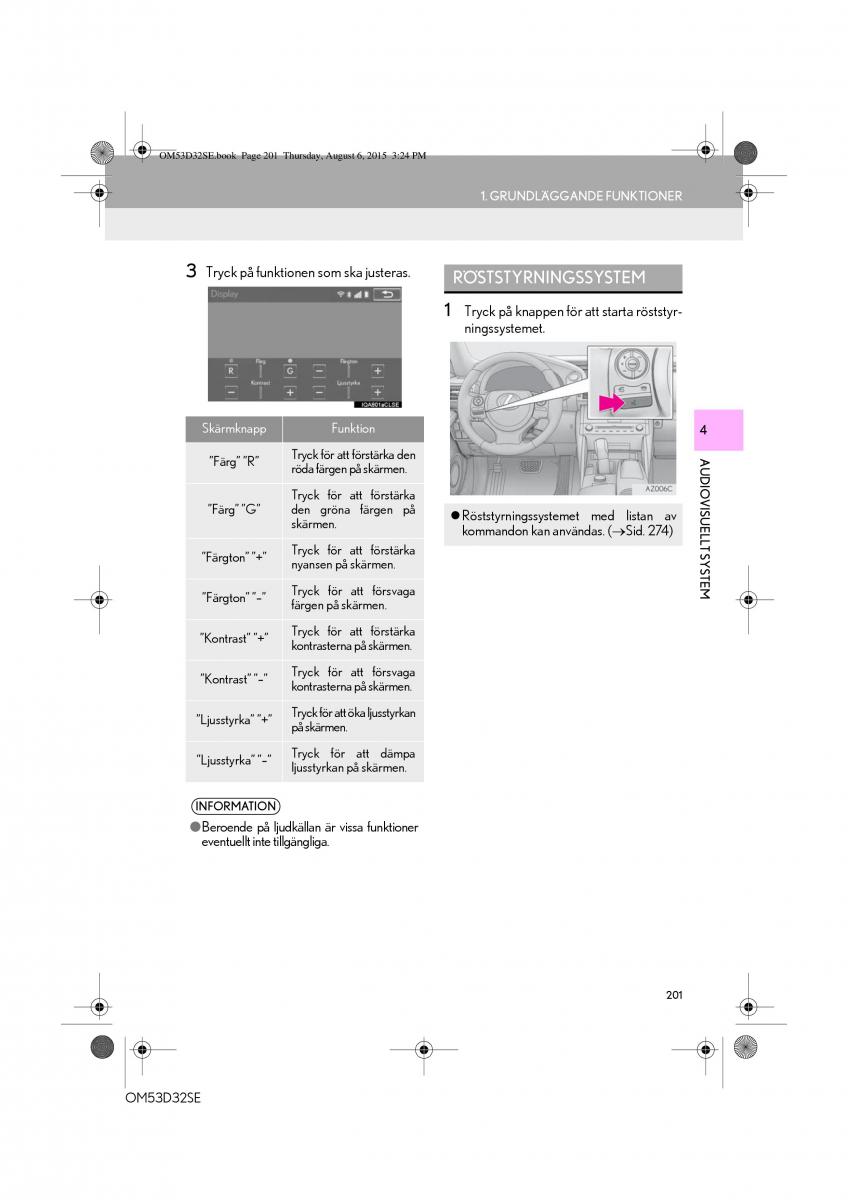 Lexus IS300h III 3 instruktionsbok / page 201