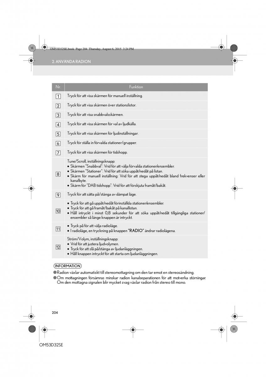 Lexus IS300h III 3 instruktionsbok / page 204