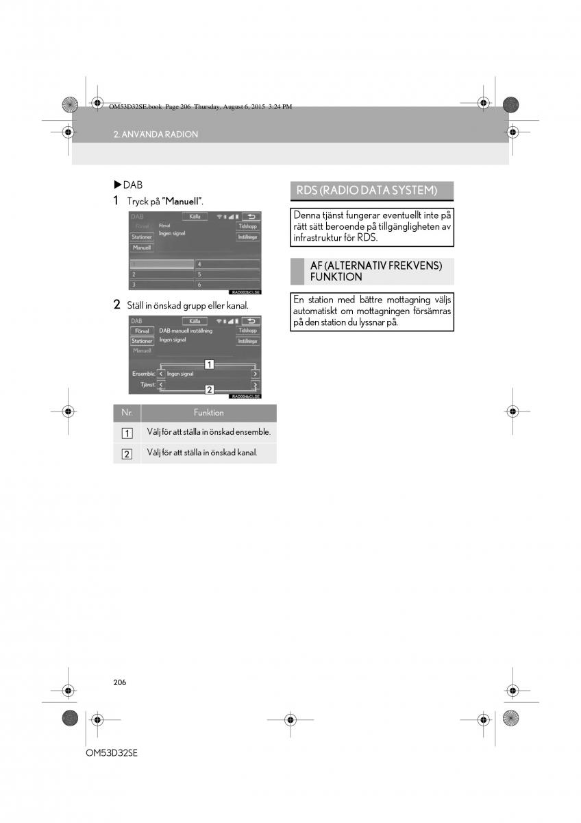 Lexus IS300h III 3 instruktionsbok / page 206