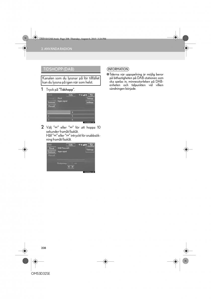 Lexus IS300h III 3 instruktionsbok / page 208